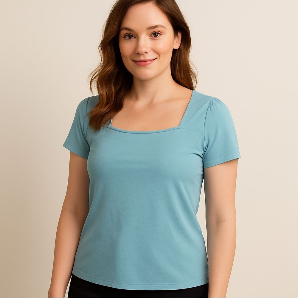Ann Taylor Light Blue Short Sleeve Top - Size L - Elegant & Versatile